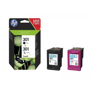 HP 301 DOUBLE PACK Negru + Color, 2-pack, Pachet cartuse originale, 190+165 pagini, N9J72AE, HP Deskjet 1000 2000 3000 1050 2050 2050s 3050
